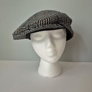 Totes Vintage Black White Tweed Wool Blend Newsboy Baker Boy Adjustable Cap Hat